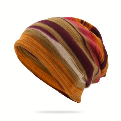 Pandaize Colorful Stripes Retro Thermal Slouchy Beanie Hat - Vintage Knit for Fall & Winter Warmth