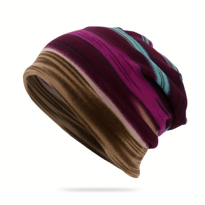 Pandaize Colorful Stripes Retro Thermal Slouchy Beanie Hat - Vintage Knit for Fall & Winter Warmth