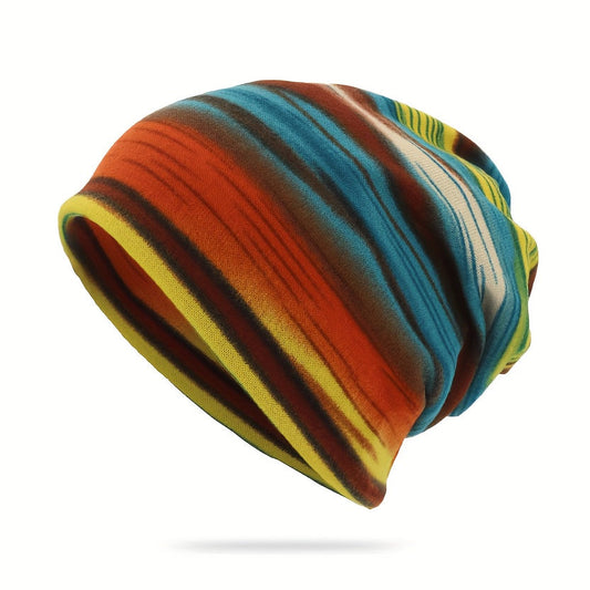 Pandaize Colorful Stripes Retro Thermal Slouchy Beanie Hat - Vintage Knit for Fall & Winter Warmth